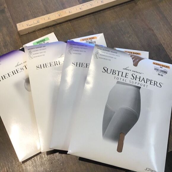 ￼ pantyhose, sheer caress, vintage, queen short and average.  Navy ￼￼taupe   And - Picture 1 of 6